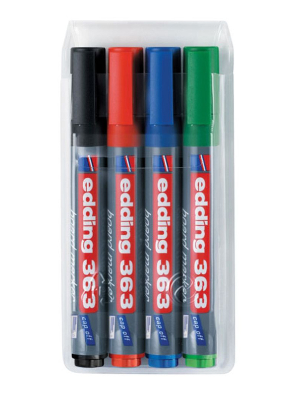 Edding E-363/ 4 S White Board Marker with Chisel Nib, 4 Pieces, Black/Red/Blue/Green