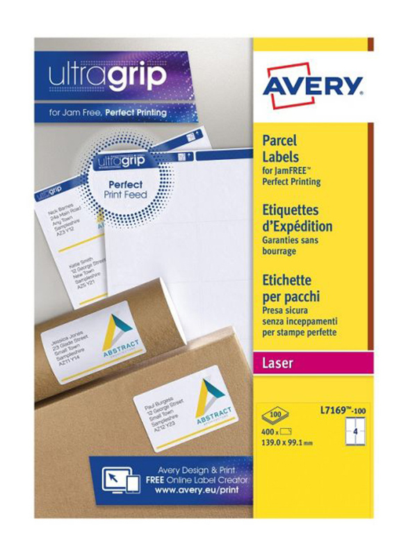 Avery L7169-100 Self Adhesive Parcel Shipping Labels with Block Out Technology, 4 x 100 Pieces, Clear