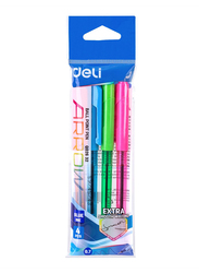Deli EQ02632 Blue Ink Ball Point Pen, 4 Pieces, Multicolor