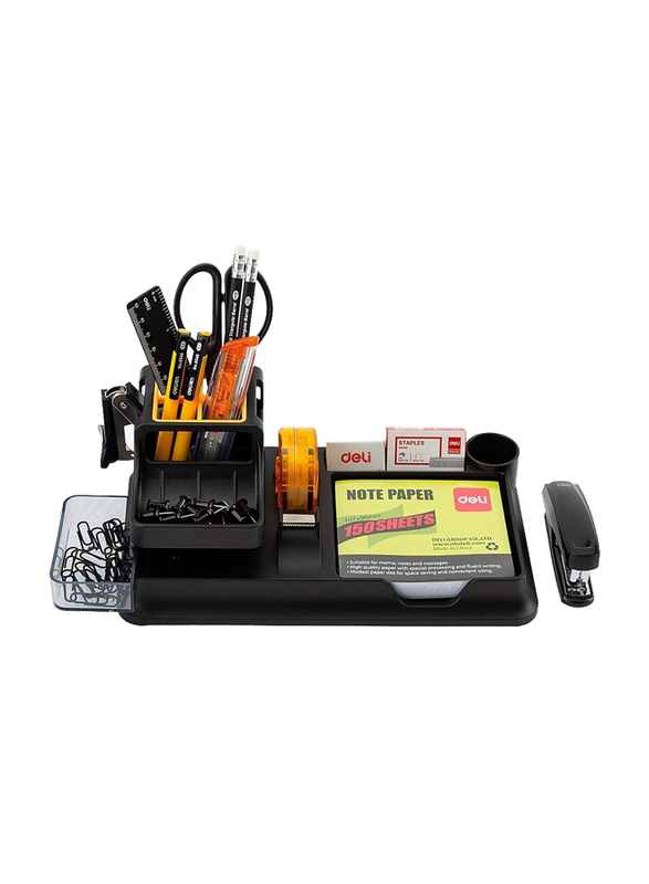 Deli E38252A 7 Compartment Rotary Desk Organizer, Black