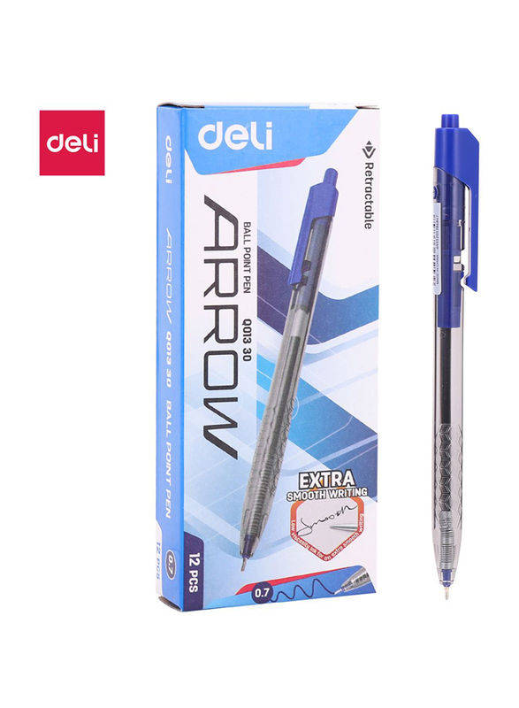 Deli Q01330 Arrow Retract Ball Pen, 12 Pieces, 7mm, Blue