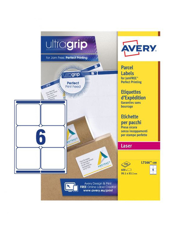 Avery Parcel L7166-100 Labels with Ultragrip Technology, 6 x 100 Pieces, Clear