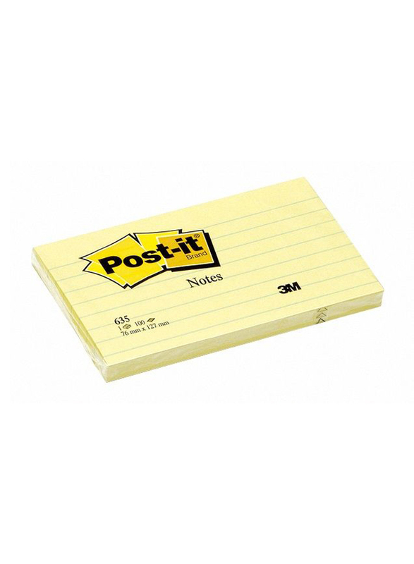 3M Post-It 635 Lined Sticky Notes, 76 x 127mm, 12 x 100 Sheets, Yellow