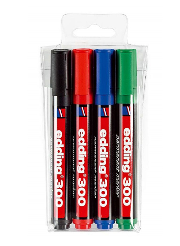 

Edding E-300/4 S Permanent Markers with Bullet Nib, 4 Pieces, Black/Blue/Red/Green