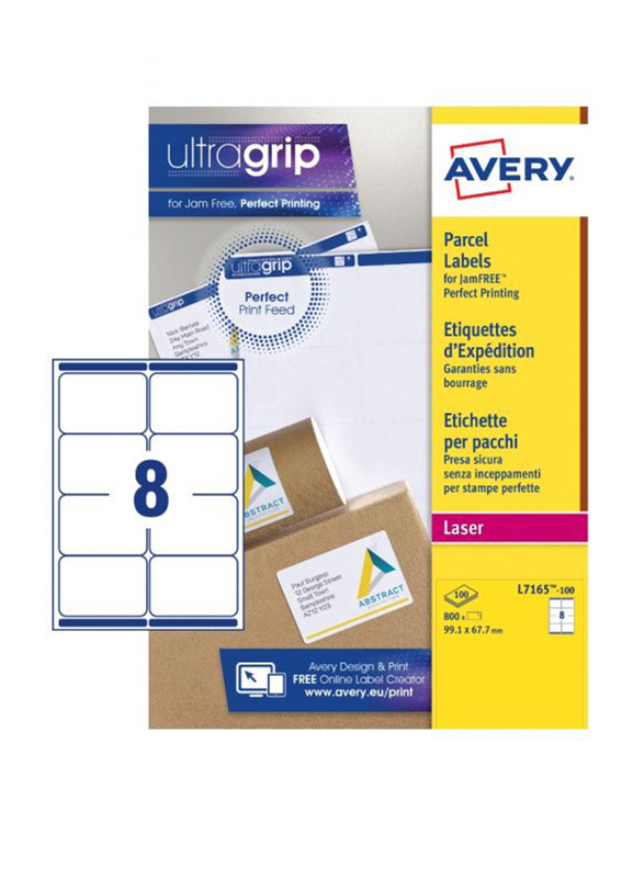Avery Parcel L7165-100 Labels with Ultragrip Technology, 8 x 100 Pieces, Clear