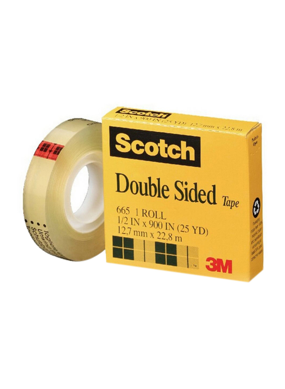 3M Scotch 665-1225 Double Sided Tape, 12.7mm x 22.8 meters, Clear