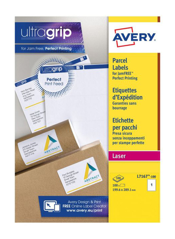 Avery L7167-100 Self Adhesive Parcel Shipping Labels with Block Out Technology, 100 Pieces, Clear