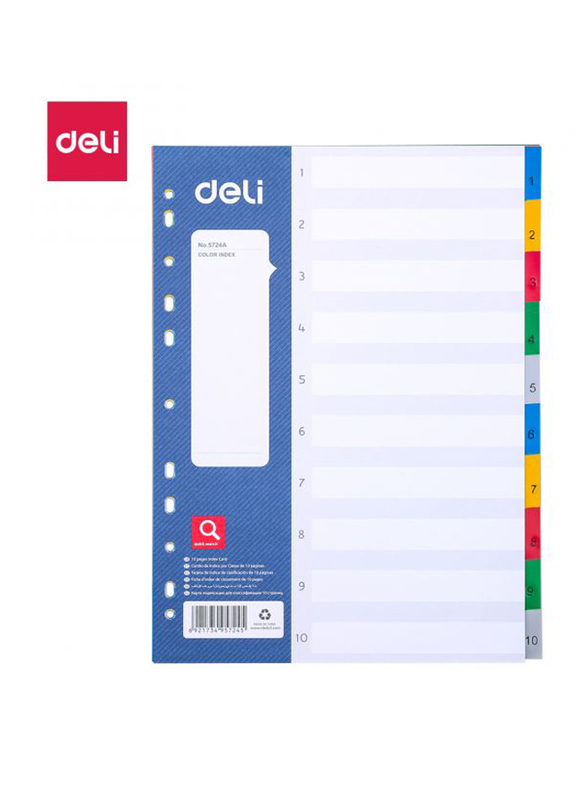 Deli E5724A Color Divider with Numbers, 10 Sheets, A4 Size, Multicolor
