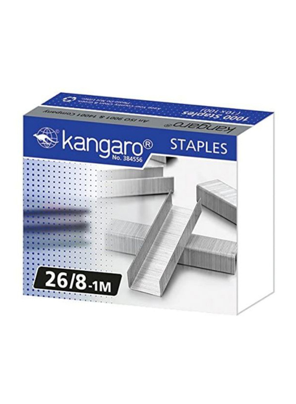 Kangaro 26/8 Staple Pins, 1mm, 1000 Pieces, Silver