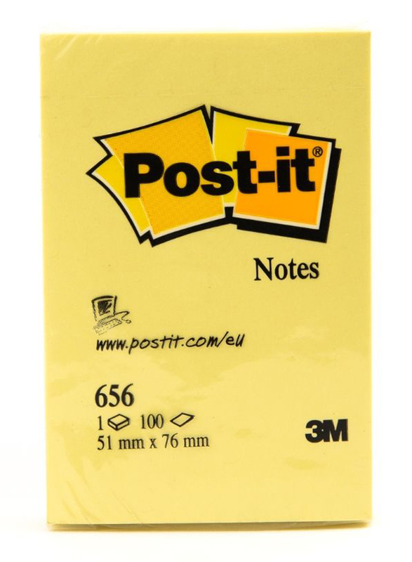 3M Post-it 656 Sticky Notes, 51 x 76mm, 100 Sheets, Yellow