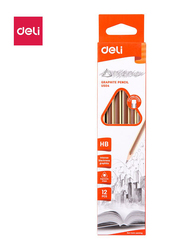 Deli EU50400 HB Graphite Pencil with Eraser, 12 Pieces, Brown