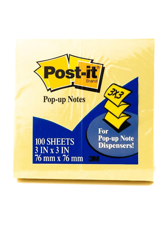 3M Post-It Pop-up Dispenser Sticky Notes, 76 x 76mm, 100 Sheets, Yellow