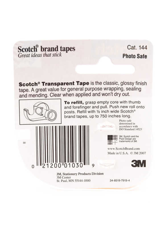 3M Scotch 144 Transparent Tape with Dispenser, Red/White