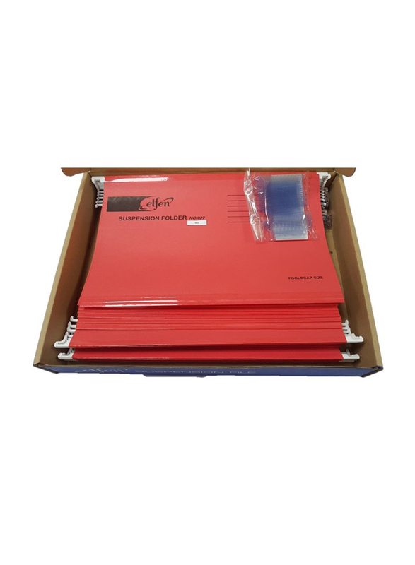 Elfen 927 Deluxe Suspension File Folder Set with 50 Title Holder, Full Scape, 50 Pieces, Red