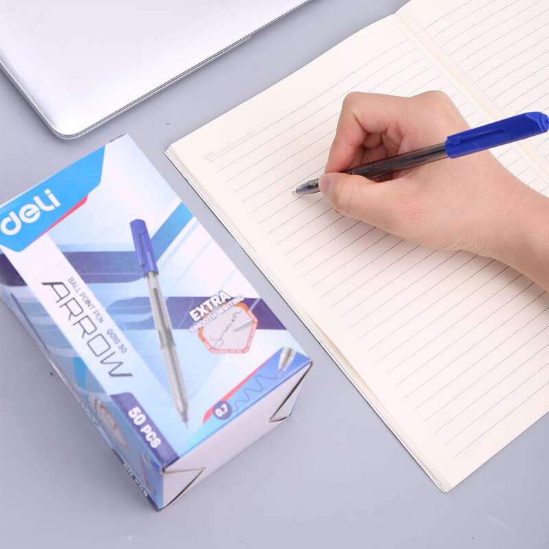 Deli Q01030 Arrow Smooth Ball Pen, 50 Pieces, 7mm, Blue