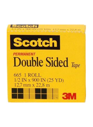 3M Scotch 665-1225 Double Sided Tape, 12.7mm x 22.8 meters, Clear