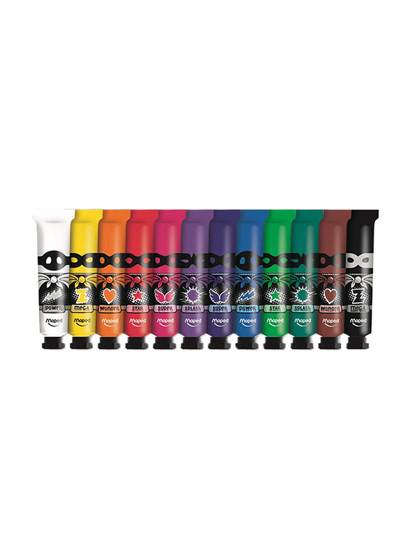 Maped Color'Peps Gouache Paints in Plastic Box, 12 x 12ml, M810520, Multicolor