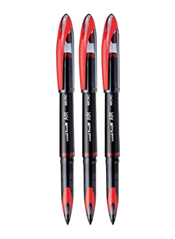 Uniball 3-Piece Air Micro Fine Rollerball Pen Set, 0.5mm, UBA-188-M, Red