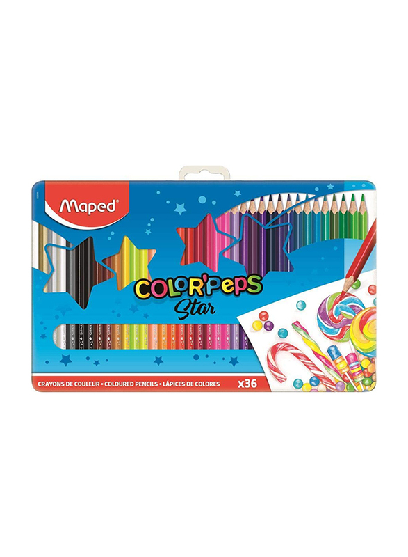 Maped 36-Piece Color'Peps Star Colored Pencil Set in Tin, M832056, Multicolor
