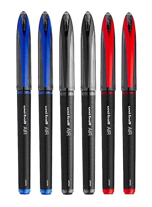 Uniball 6-Piece Air Fine Rollerball Pen Set, 0.5mm, Blue/Black/Red