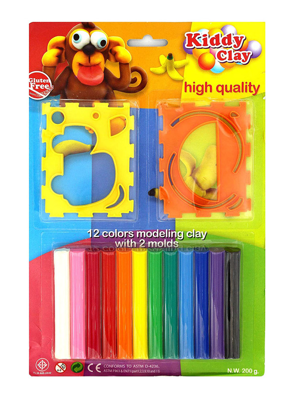 Kiddy Clay 12 Colors Modeling Clay and 2 Sets of Mold, Multicolor