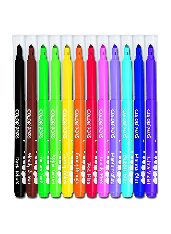 Maped 12-Piece Color'Peps Long Life Innovation Coloring Sketch Pens with Holder, Multicolor