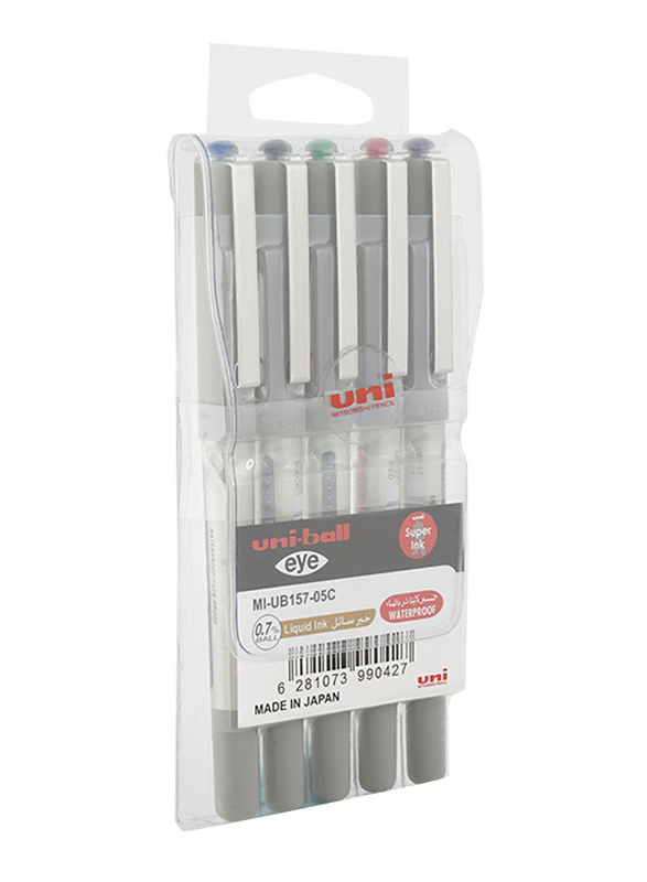 Uniball 5-Piece Eye Fine Rollerball Pen Set, 0.7mm, MI-UB157-05C, Multicolor
