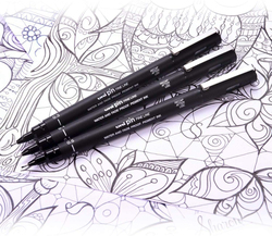 Uniball 6-Piece Fineliner Drawing Pen Set, Assorted Tip Sizes, Black