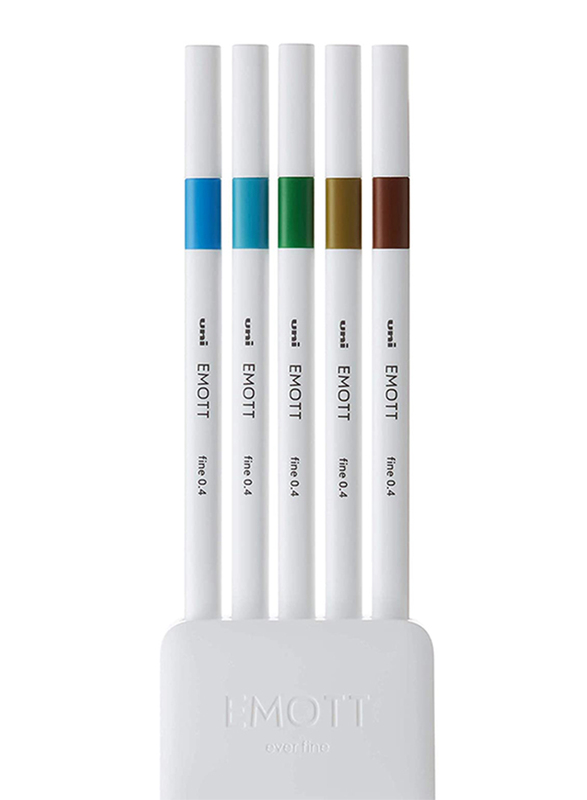 Uniball 5-Piece Emott Ever Island Color Fineliner Pen Set, 0.4mm, Multicolor
