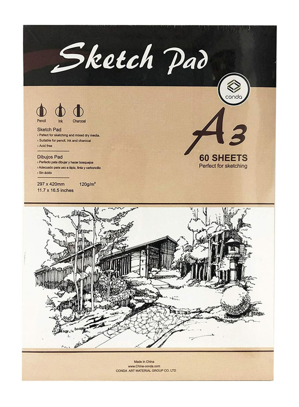 Conda Sketch Pad, 120gsm, A3 Size, 60 Sheets, White