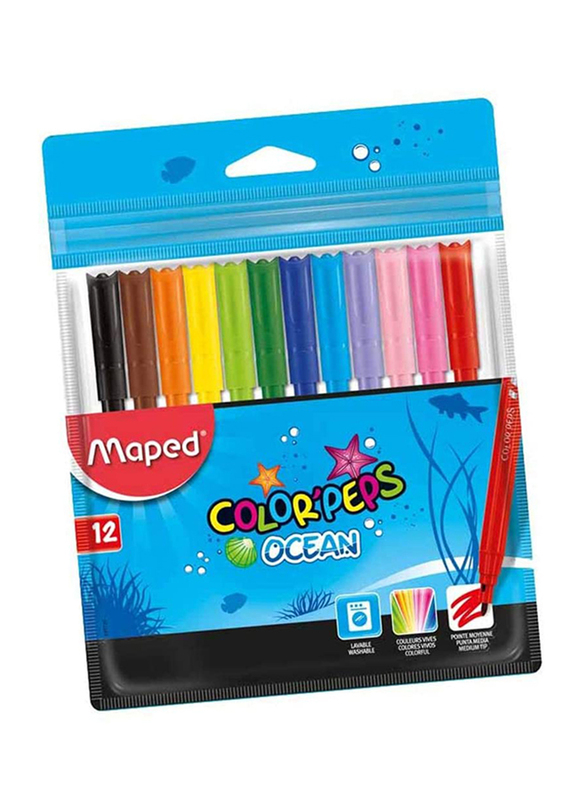 Maped 12-Piece Color'Peps Ocean Sketch Pens with Plastic Pouch, Multicolor