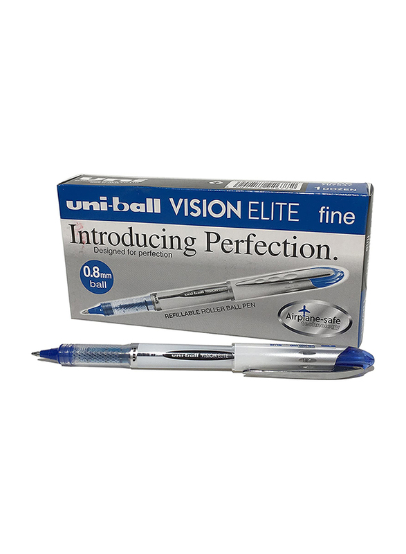 Uniball 12-Piece Vision Elite Medium Refillable Rollerball Pen Set, 0.8mm, UB-200, Blue