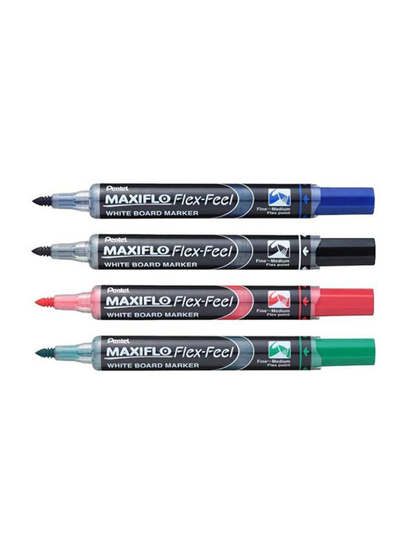 PENTEL Maxiflo Flex-Feel Whiteboard Markers - Assorted Colours (Pack of 4)