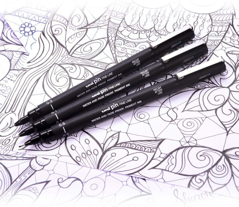 Uni Pin 6-Piece Fineliner Drawing Pen Set, Assorted Tips, Black