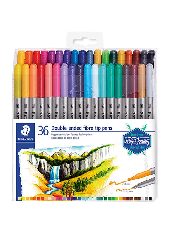 Staedtler 36-Piece 3200 Design Journey Double Ended Fiber Tip Pens Set, Multicolor