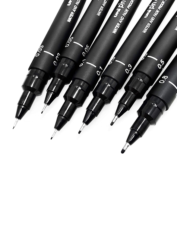 Pin Drawing Pens/6 Assorted Tip Sizes, Uni Pin Technical Fineliner Pens,  Pack of 6 Assorted Tip Sizes, Black Ink