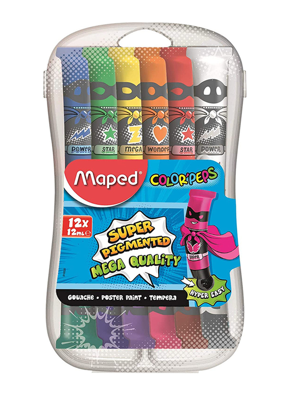 Maped Color'Peps Gouache Paints in Plastic Box, 12 x 12ml, M810520, Multicolor