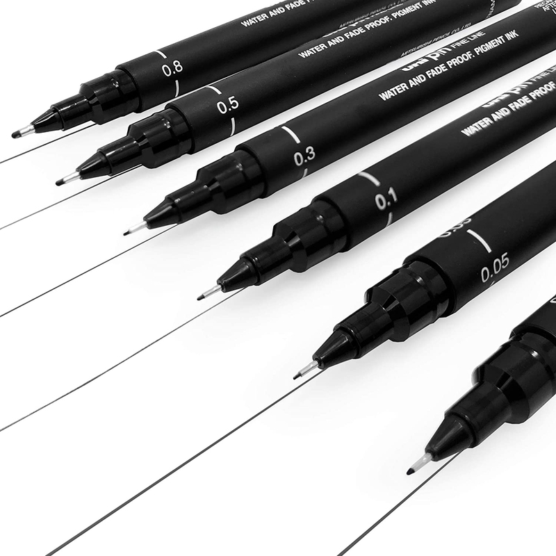 Uniball 6-Piece Uni Pin Fineliner Drawing Pen Sketching Set, 0.03-0.8mm, Black