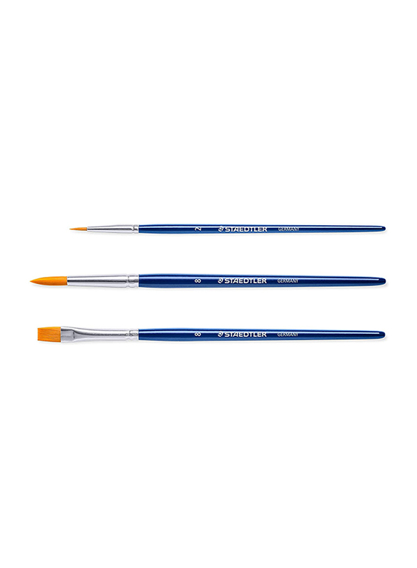 Staedtler 989-SBK3-3ST Synthetic Paint Brush, 3 Pieces, Blue/Brown