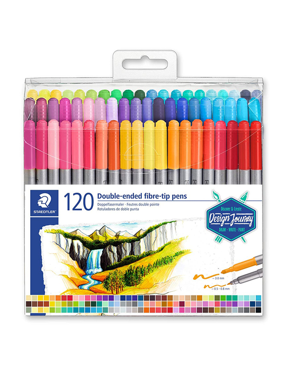 Staedtler 3200 TB120 Double Ended Fiber-Tip Pens, 120-Pieces, Multicolor