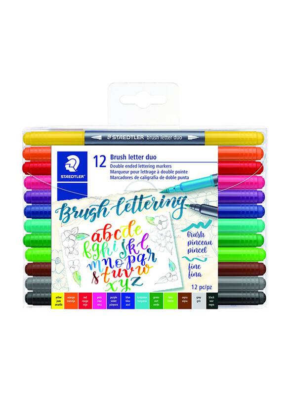 

Staedtler StaEDT Perfumeler 3004TB12A6 Double Ended Brush Letter Duo Markers, 12-Pieces, Assorted Colors