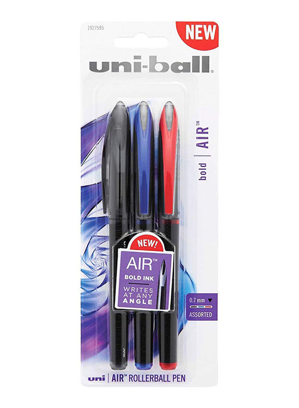 Uniball 3-Piece Air Bold Ink Rollerball Pen Set, 0.7mm, 1927595, Blue/Black/Red