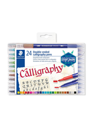Staedtler 3005 TB24 Double Ended Calligraphy Duo Fiber Tip Pens, 24-Pieces, Multicolor