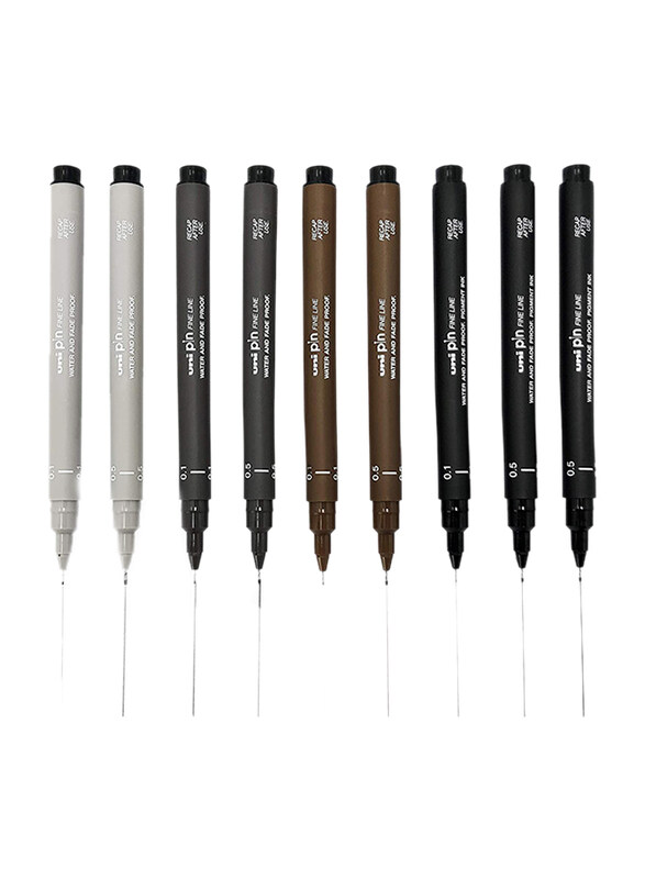 

Uni Pin 9-Piece Fineliner Drawing Pen Set, 0.1-0.5mm, Multicolor