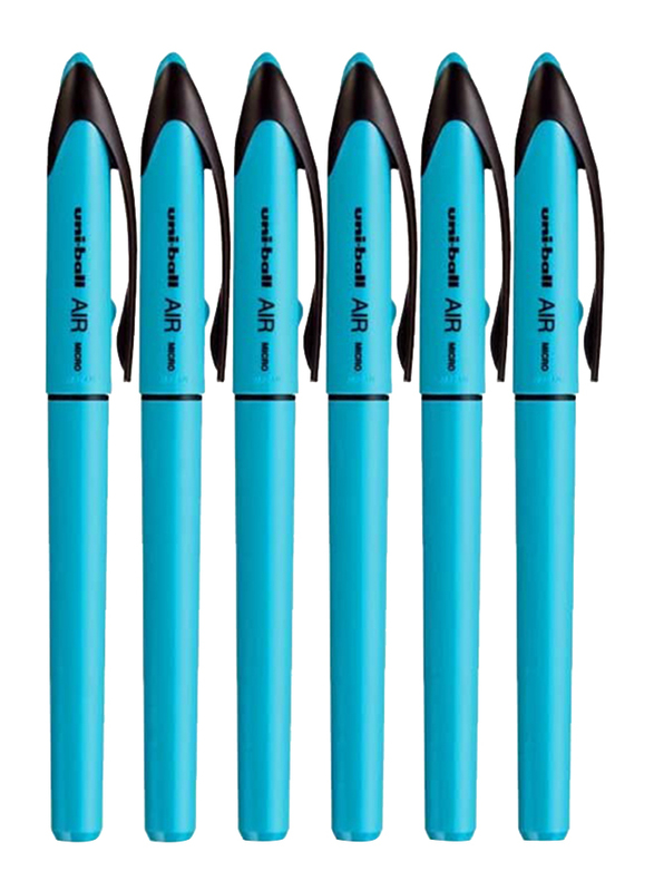 Uniball 6-Piece Air Micro Fine Rollerball Pen Set with Light Blue Barrel, 0.5mm, Blue