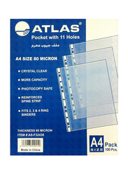 Atlas Glass Clear Pocket Protector, A4 Size Box 80 Micron, 100 Pieces, Clear