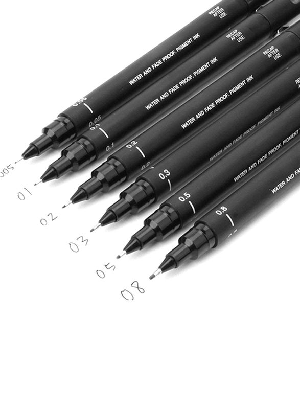 Uniball 6-Piece Fine Line Drawing Marker Set, PIN-200, Black