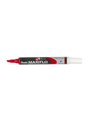 Pentel Maxiflo Dry Wipe Slim Chisel Tip White Board Marker Set, Red