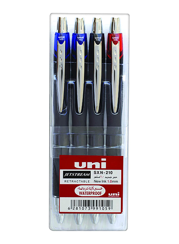 Uniball 4-Piece Uni Jetstream Retractable Pen Set, Mi-SXN210-04C, Multicolor