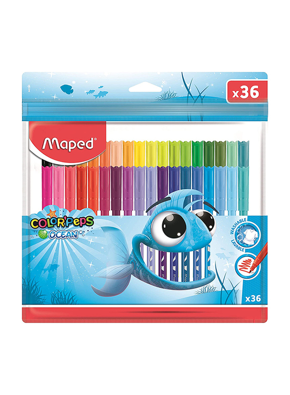 Maped 36-Piece Color'Peps Ocean Washable Felt-Tip Sketch Pens with Zip, Multicolor